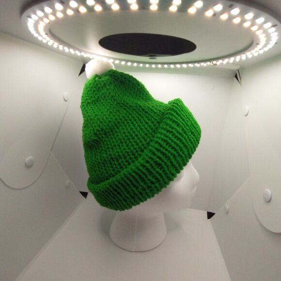 Hand Crafted Knit Unisex Hat  Green Winter Slouchy Warm Beanie Ski Cap - Picture 2 of 6